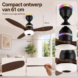 MUPOO Houtlook plafondventilator met verlichting RGB Ø61cm-RGB LED plafonventilator afstandsbediening met Bluetooth Speaker-plafonniere met ventilator met 3 Snelheden & Slaapmodus- ventilator lamp plafond Voor slaapkamer,Woonkamer veranda — thumbnail 4