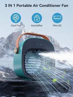 Draagbare airco – Oplaadbare mini-airco – Instelbaar in 3 snelheden – Stille tafelventilator – Persoonlijke luchtkoeler voor thuis, slaapkamer, reizen, kantoor en buitengebruik – Groen — thumbnail 4