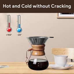 Dailygoods- Koffiezetapparaat 800 ml - Giet op het koffiezetapparaat - Roestvrij staal filter - Houten hals - Glas - Afmetingen 13 x 21,4 cm - Koffiefilter — thumbnail 5