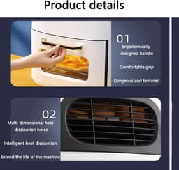 Compacte Airfryer - Oven - Gezond Koken - Intelligent Temperatuur - 8 Liter - Wit Zwart — thumbnail 4