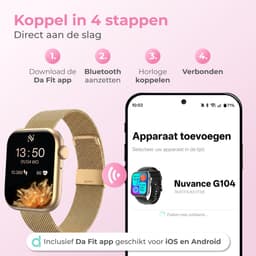 Nuvance Smartwatch Dames - Stappenteller Horloge Dames - Hartslagmeter - Sporthorloge - Geschikt voor iOS/Android - Incl. 5 Bandjes - Goud — thumbnail 5