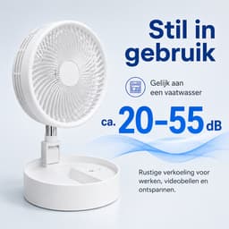 Tafelventilator met Telefoonhouder - USB-C Oplaadbaar - 3 Standen - Opvouwbaar en Draadloos - Staande Mini Ventilator - Fan - Verkoeling - WK Voetbal Kijken Accessoire - Kleine Aircooler - Mobiele Airco - 16,5 x 16,5 x 8 cm - Wit - Silvergear — thumbnail 4