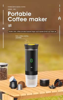 3-1 Draagbare reis espressomachine voor camping of onderweg - Espresso - Nespresso - Dolce Gusto - Gemalen koffie - Oplaadbaar - Zwart — thumbnail 4