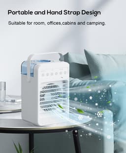 Draagbare bureaulucht ventilator, mini-airconditioner air cooler - 4-in-1 luchtkoeler, koelventilator met 70 graden oscillatie, 4 ventilatorsnelheden, 2 vernevelingsmodi, handgreep, slaapkamer - wit — thumbnail 5