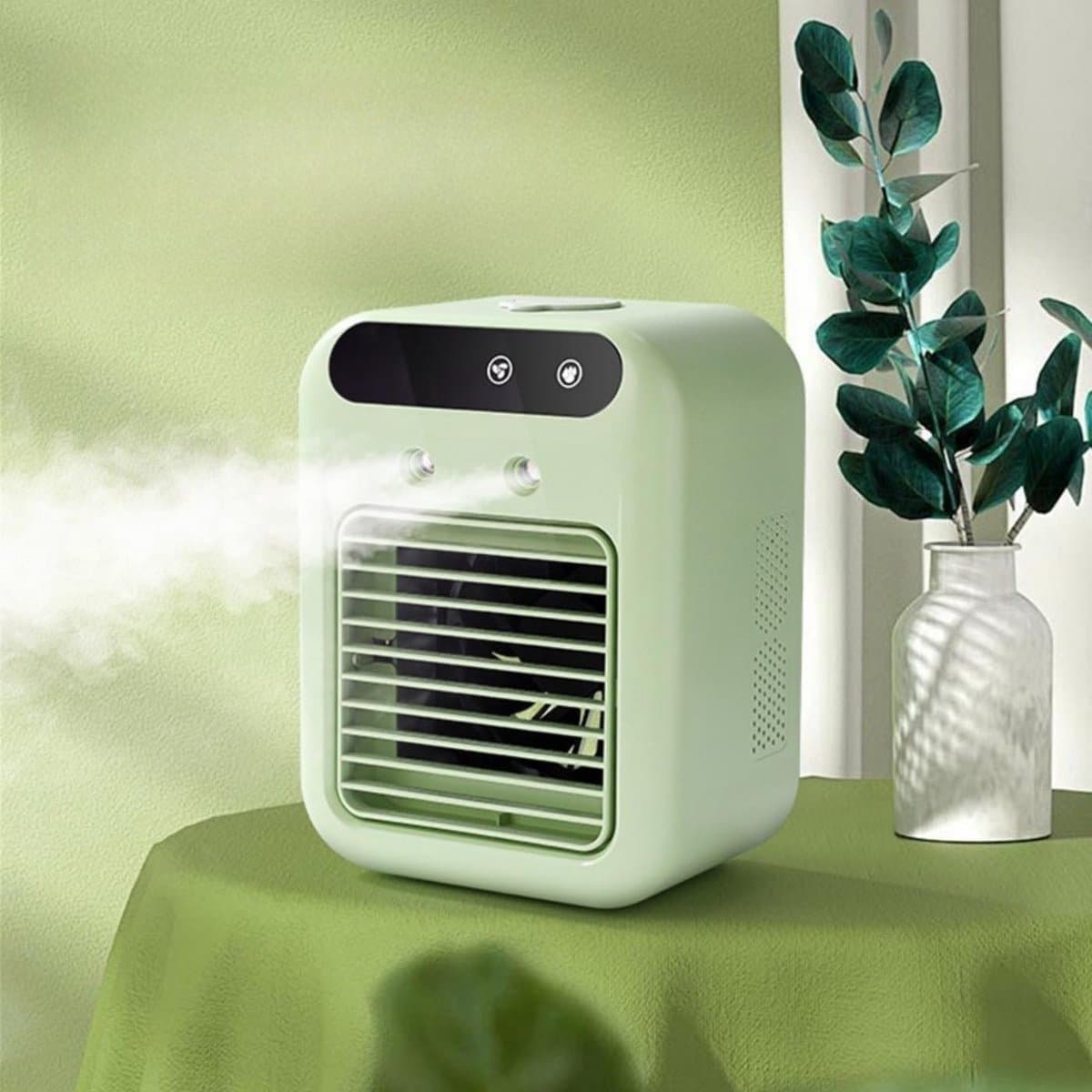 Draagbare airconditioner, draagbare stille luchtkoeler, luchtkoeler 500 ml, 3-in-1 bureaukoelventilator voor slaapkamer, kantoor, studentenkamer - groente — afbeelding 1
