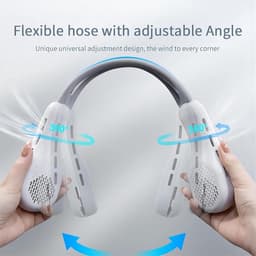 Draagbare nekventilator, draagbare handsfree mesloze nekventilator LED-gekleurd licht, werkuren 2,5-6 uur 3 snelheden 360 ° aanpassing van de windrichting Oplaadbaar - wit — thumbnail 2