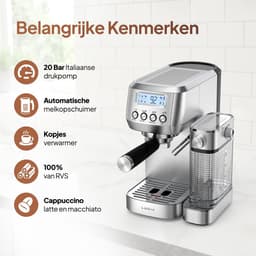 Dailygoods- Espressomachine 20 Bar - Koffiemachine met Automatische Melkopschuimer - Cappuccino/Latte Macchiato - RVS - Thuis Barista - Eenvoudig schoon te maken - Koffiezetapparaat — thumbnail 3