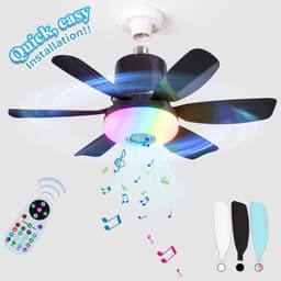 Plafondventilator met verlichting en afstandsbediening met ingebouwde luidspreker - Zwart - Verbeterde RGB-versie - LEC020R - Drie windsnelheden - Kleine plafondventilator met verlichting, geschikt voor slaapkamers en woonkamers - Zwart - 47x18 cm — thumbnail 4