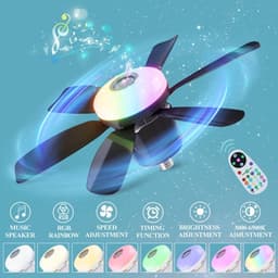Plafondventilator met verlichting en afstandsbediening met ingebouwde luidspreker - Zwart - Verbeterde RGB-versie - LEC020R - Drie windsnelheden - Kleine plafondventilator met verlichting, geschikt voor slaapkamers en woonkamers - Zwart - 47x18 cm — thumbnail 3