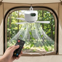 Lapamax Oplaadbare Hangventilator met Lamp - 8.000 mAh - 4 Snelheden - Afstandsbediening en Timer - Campingventilator voor Tent en Camper - Grijs - Ø 27 cm — thumbnail 1