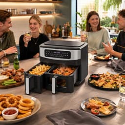10L Heteluchtfriteuse met Dubbele Mand 6L+4L, Kijkvenster Airfryer, Micro-Stoomfunctie, 12 Programma’s, LED-Touchscreen, 50-230°C, 2600W, Olievrij, Zwart — thumbnail 5