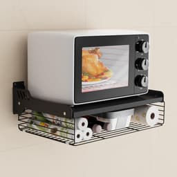 SnelShoppen - Magnetron Rek Hangend Magnetron Houder Wandmontage 2 Laags Opbergmand Zwart 55 x 35 x 11 cm Sterk en Duurzaam — thumbnail 1
