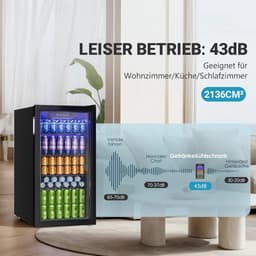 Joorly Mini Koelkast - Minibar - Drankkoelkast met glazen deur - Minibar voor 126 blikjes - met LED en temperatuurregeling - Wijn en bier koelkast - 49×44,5×78 cm - Grijs - RVS — thumbnail 4
