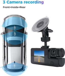 SnelShoppen - 3 Kanaals Dashboard Camera 1080p, Voor- en Achtercamera, Wifi Dashcam met 2 Inch LCD Scherm, Reverse View, Ondersteunt 128GB SD Kaart — thumbnail 5