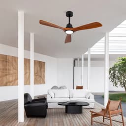 FloraGrace Plafondventilator Met Verlichting 132 Cm 3 Massiefhouten Bladen 6 Snelheden Reversibele Gelijkstroommotor Zwart Voor Woonkamer En Slaapkamer — thumbnail 3