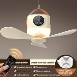 KZQ Draagbare tentventilator plafondventilator 4 snelheden stil dimbaar LED licht afstandsbediening met timer voor camping tent RV geel — thumbnail 4