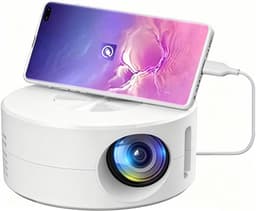 Mini Projector - Mini beamer - Draagbaar - Zakprojector - Draagbare Thuisbioscoop – Ondersteunt – Voor Kinderen & Smartphone – Rond – wit – 11x11x4.7cm — thumbnail 1