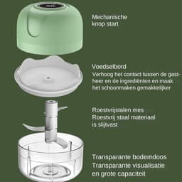 Elektrische Keukenmachine - Mini Hakmachine Knoflook - Snel Ingrediënten Hakken - Draadloos USB Oplaadbaar - 250 ml - Cyaanblauw — thumbnail 2