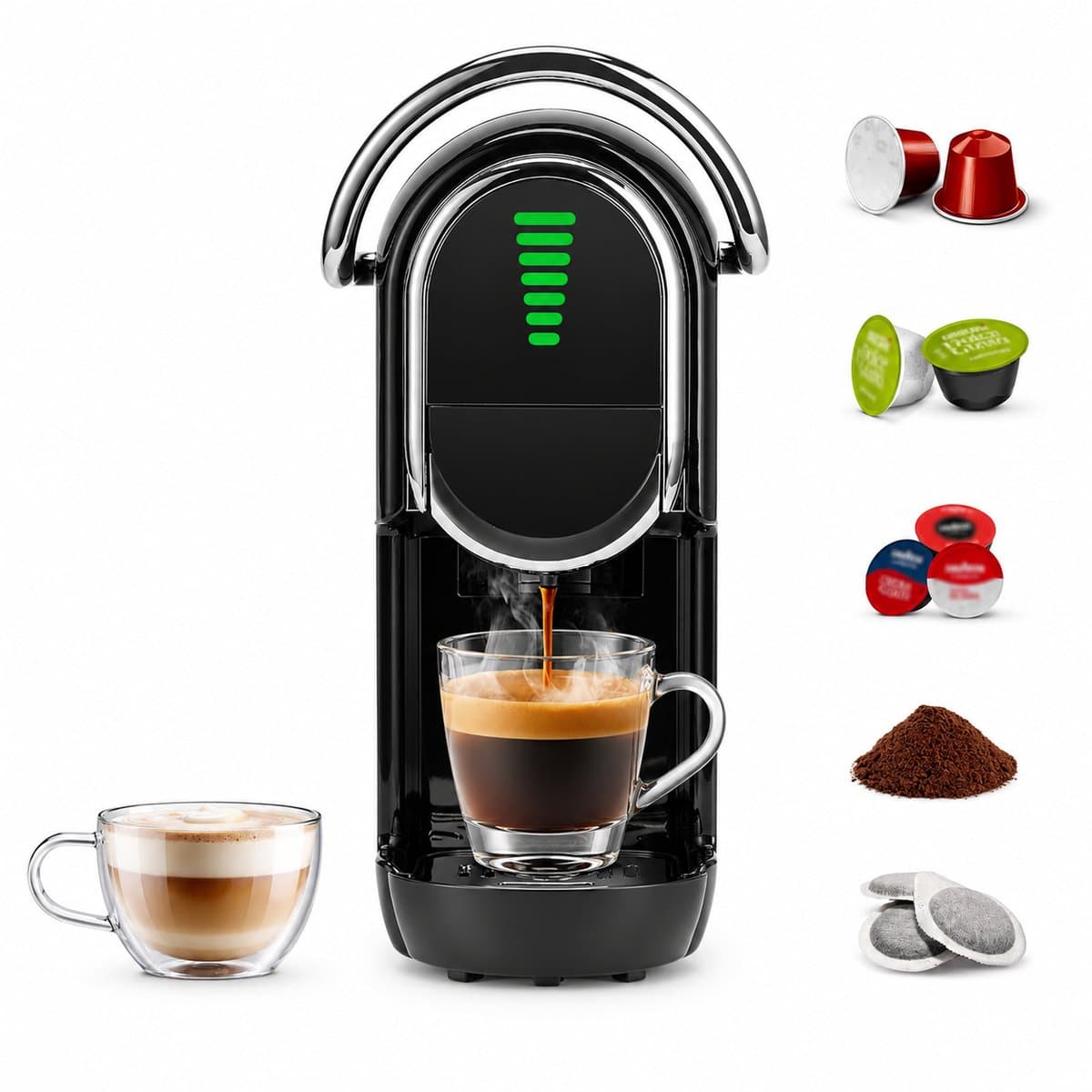 Koffiecupmachine 5-in-1 met LED Display - Capsule Koffiemachine Warm & Koud Zwart — afbeelding 1