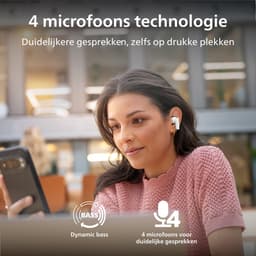 PHILIPS TAT2100WT/00 True Wireless Oordopjes - Bluetooth 6.0 - 36 Uur Batterijduur - 4 Microfoons - SecureFit Pasvorm - IPX4 Spatwaterbestendig - Multipoint - Snelladen - Wit — thumbnail 2