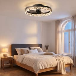 Kristallen Ventilator Lamp - Smart Lamp - 6 Standen Ventilator - Zwart - Dimbaar met App - Plafondventilator — thumbnail 5