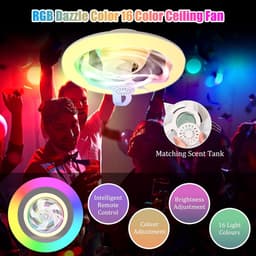 Plafond Ventilator met Verlichting en RGB - Ventilator Lamp Plafond - Stille Plafondlamp - E27 Fitting - 16 Kleuren - Timer - 3 Windsnelheden — thumbnail 5