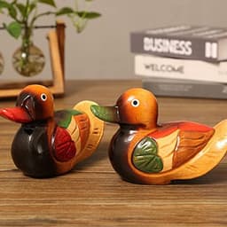 2 stuks Mandarijneendbeelden, houten handbeschilderde figuren, tuinvogelornament, kunstsculptuur voor buiten, verzamelobjecten — thumbnail 2