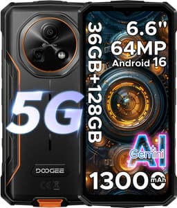 DOOGEE Fire 7 5G - Smartphone - Robuuste Smartphone - 36GB RAM + 128GB ROM/2TB TF - Android 16 - 13000mAh/18W - 6,6 inch HD+ 90Hz Scherm - IP68 Waterdicht - Dimensity 6300 - 64MP AI Camera - Gemini AI - NFC - OTG - 3 Card Slots - Oranje — thumbnail 1
