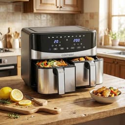 COSTWAY Heteluchtfriteuse, 2 kamers, Airfryer 8,5 l met kijkvenster, Sync Cook & Match Finish, digitaal touchscreen en 360° hete lucht, 2100 W, vaatwasmachinebestendig — thumbnail 5