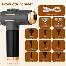 Reky Massage gun Pro - Massage pistool - Ontspanning - Draadloos - 11 Massagekoppen - UCB-C Kabel - 21 x 20,6 x 5.6 cm - Zwart — thumbnail 4