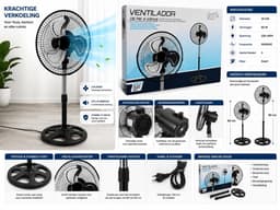 Stanande Ventilator met 3 blad zwart 25 cm 60 w 3 snelheden- in hoogte verstelbaar tot 90cm- zwart. — thumbnail 3