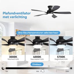 Plafondventilator Met Lamp - 5 ABS Bladen - Ø 132 cm - Dimbare lamp - Met Afstandsbediening - 6 ventilatorstanden - LED's Light - Zwart — thumbnail 3