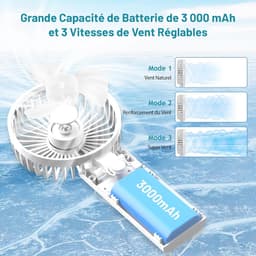Mini draagbare ventilator, handventilator, kleine reisventilator, oplaadbare handventilator met 3 snelheden, persoonlijke ventilator voor buitengebruik, reizen, kantoor, kamperen (wit) — thumbnail 2