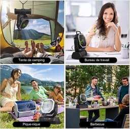 Draagbare campingventilator met LED-verlichting, 4 snelheden, 20000 mAh accu met afstandsbediening en haak, stille USB-tafelventilator voor vissen, picknicks, barbecues en wandelen. — thumbnail 4