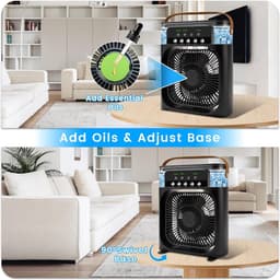 Draagbare airconditioner met ventilator, mini-verdampingskoeler met 5 sproeimondstukken, 3 windsnelheden, 3 timers, 7 kleuren LED-verlichting, 600 ml persoonlijke airconditioner/ventilator voor slaapkamer, kantoor en camping (zwart) — thumbnail 4