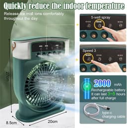 Mobiele airconditioning, stil, 4-in-1, luchtkoeler, mini met accu, mobiele airconditioning, zonder afvoerslang, draagbare airconditioning met verdampingskoeling, ventilator, type C met timer (groen) — thumbnail 4