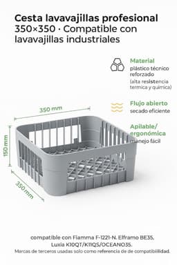 Vaatwassermand - Afwasmand - Industrieel Wassen - Versterkte Kunststof - 350 x 350 x 150 mm - Grijs — thumbnail 4