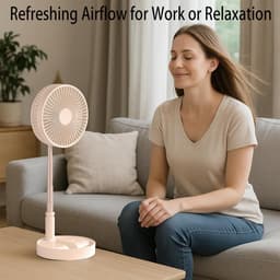 Statiefventilator-vloerventilator-tafel ventilator geluidloos-Opvouwbare tafelventilator met voet - Verstelbare hoogte, 3600mAh oplaadbaar, draagbaar, stil, opvouwbaar -Wit - 20x20x10,5 cm — thumbnail 2