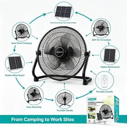 Lifero Vloer Ventilator met Zonnepaneel - Ventilatoren 3 Standen - Zonne-energie Vloerventilator - Koelventilator - Ventilatie — thumbnail 2