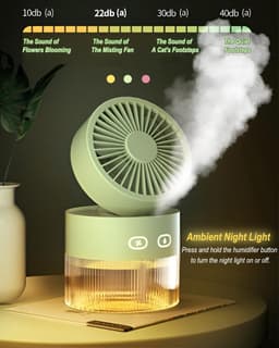 LISM - Draagbare mistventilator met een waterreservoir van 350 ml, 3 koelstanden, opvouwbaar ontwerp en nachtlampje met verkoelende mist - een ultrastille persoonlijke ventilator, Geschikt voor op kantoor, buiten en op reis (groen). — thumbnail 2