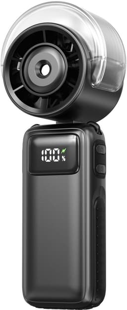 Handventilator met nevel - 65,5 × 54 × 175 mm - Draagbaar - 3600 mAh - Oplaadbaar - 5 windsnelheden - Opvouwbaar - Ideaal voor buitenactiviteiten, reizen, strand, kamperen, golfen - Zwart — thumbnail 1