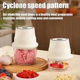 Elektrische Chopper - Keukenmachine Mini - Snel Ingrediënten Snijden - Glazen Container - 350 ml Inhoud - Zilver — thumbnail 5