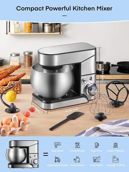 Keukenmachine - Mixer - Bakken en koken - 3-in-1 functie - 12 liter kom - Zilver — thumbnail 5