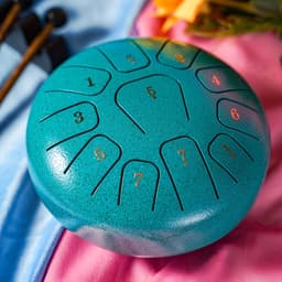 Lzwintrading Stalen Tongtrommel - 6 inch - 11 Tonen - Drum - Percussie - Stalen Instrument - Staaldruminstrument - Handpan Trommel met Stokken, Draagtas, Vingerbescherming - Handpalmtrommel voor Yoga, Meditatie, Muziekonderwijs , Cadeau - Malachiet — thumbnail 4