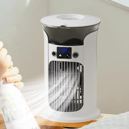 Draagbare airconditioner, draagbare koeler, stille verstelbare kantoorventilator, 4 ventilatorsnelheden, 2 nevelstanden, 180° zwenking, gekleurde verlichting, wit — thumbnail 5