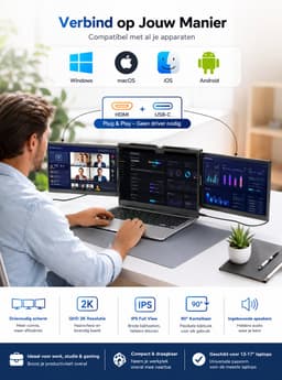 HomeGoodies - Portable monitor - Laptopschermen - Drievoudig beeldscherm - Past op 13-17 inch - Voor Mac, Windows Chrome - Universeel — thumbnail 4