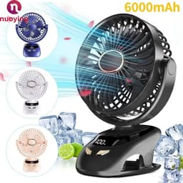 Kinderwagen Ventilator met Clip – USB Oplaadbaar 6000mAh – 5 Standen – Digitaal Display – 90° Kantelbaar – Bureauventilator – Zwart — thumbnail 5