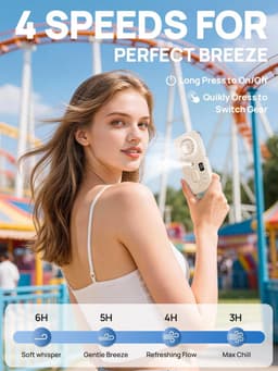 Draagbare Handheld Misting Ventilator, Oplaadbare Mini Persoonlijke Ventilator met 4 snelheden, Lichtgewicht Reis Koeling Spray Hand Ventilator, Rustige werking voor buiten, Camping — thumbnail 5