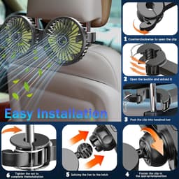Dubbele Kop Autoventilator, Verstelbare 360 Graden Draaibaar 12 Volt Voertuig Stille Koelventilator, 3 Snelheden Achterbank Autoventilator voor Kinderen, Honden, Bestelwagen, SUV, Camper, Boot — thumbnail 5