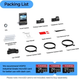 VIOFO A329TC 3CH - Dashcam - 4K Frontcamera + 2K Telelens + 2K Interieurcamera - Sony STARVIS 2 - WiFi 6 - GPS - Parkeermodus - HDR - Spraakbediening - SSD-ondersteuning — thumbnail 4